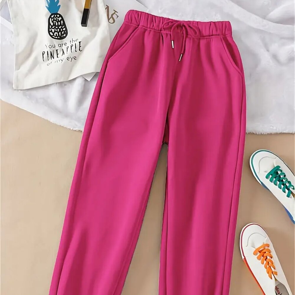 NEW Womens Pink High Waist Solid Color Jogger Pants Sz S